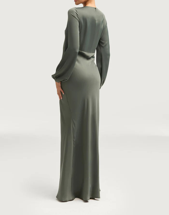 Sophia Heavy Satin Maxi Abaya Dress - Free Sage