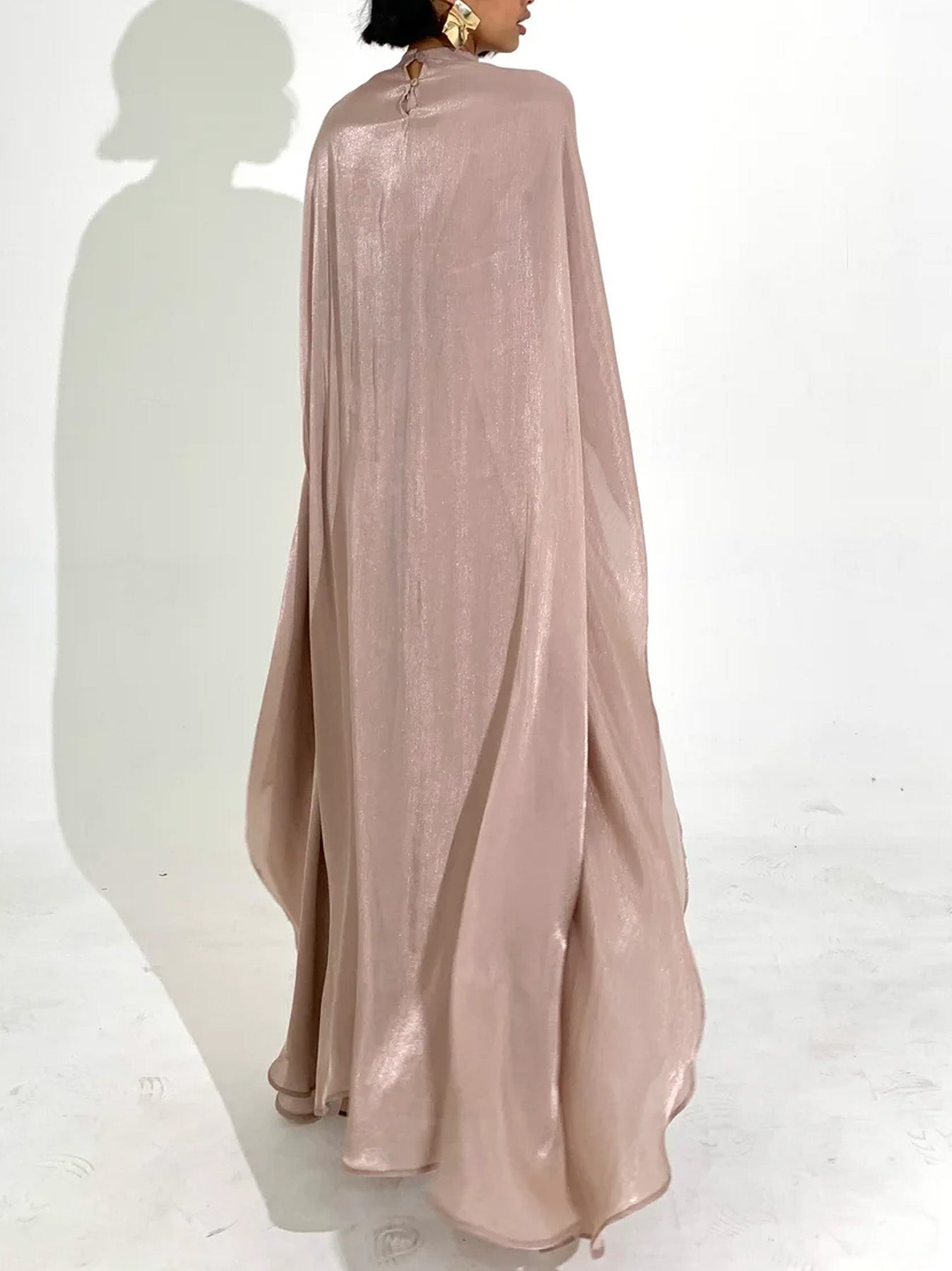 Elegant Satin-Textured High-Shine Abaya Maxi Dress for Women-Lotus Root Pink