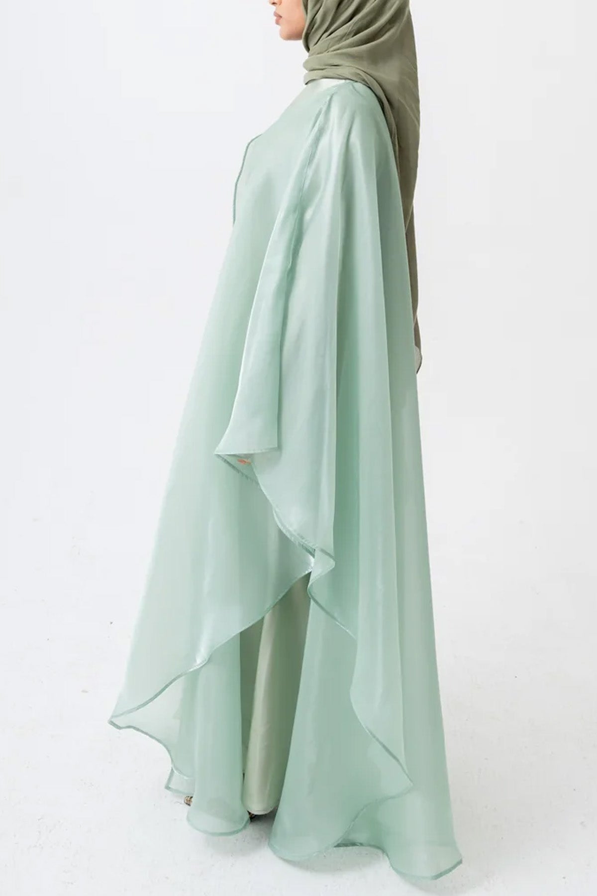Pastoral Style Aesthetic Light Green Solid Color Women's Abaya Two-Piece Set