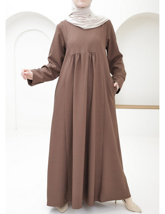 Ladies' Comfortable and Stylish Flared Skirt Front-zip Dress-Brown