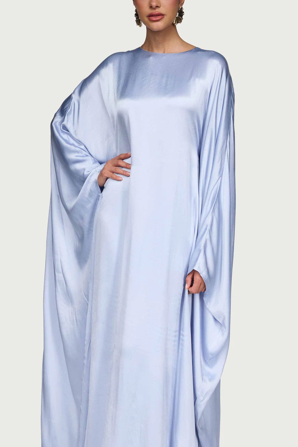 Satin Butterfly Maxi Dress-Pastel Blue
