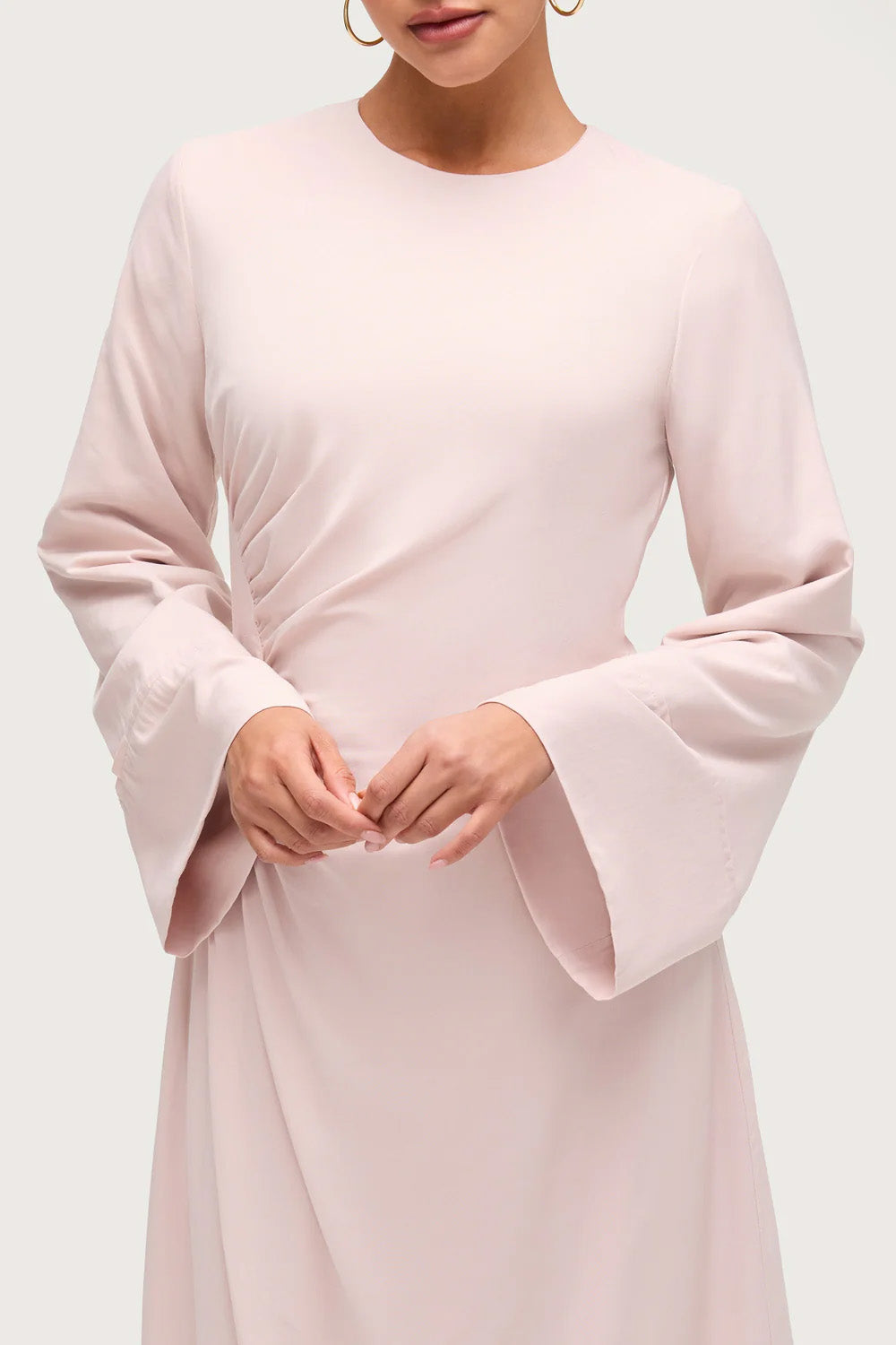 Asymmetric Pleated Floor-length Dress- Soft Pink