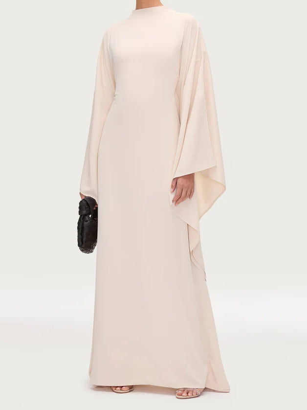 Salma Wings Inner Tie Abaya Dress - Beige