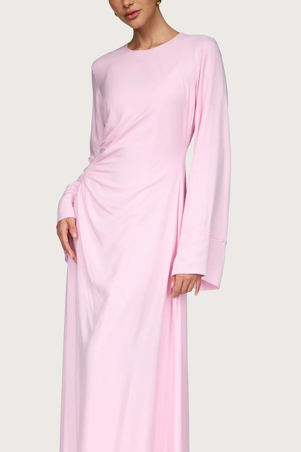 Asymmetric Pleated Floor-length Dress-Pastel Pink