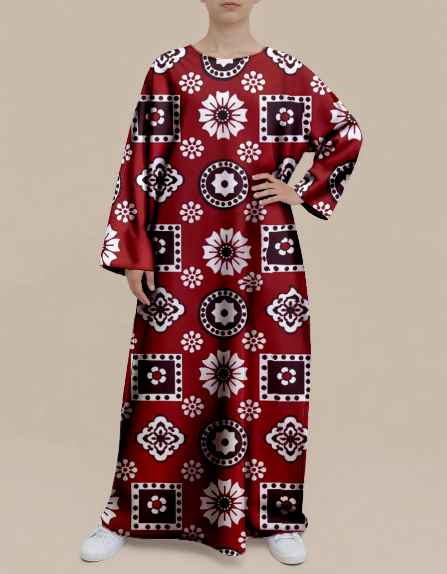 Plus Size Floral Nursing Kaftan in Crimson Tiles