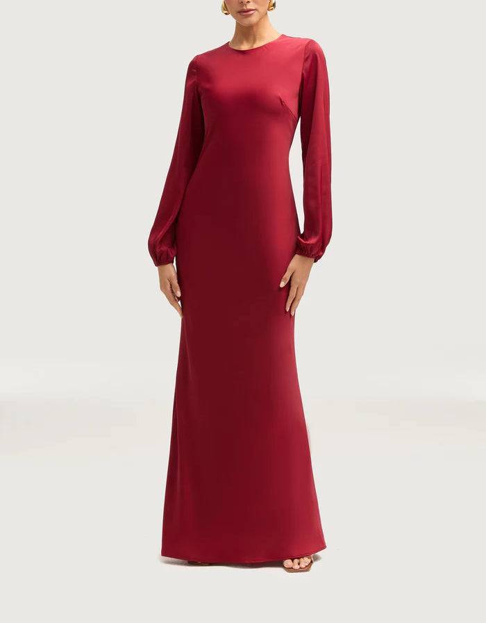 Sophia Heavy Satin Maxi Abaya Dress - Hot Red
