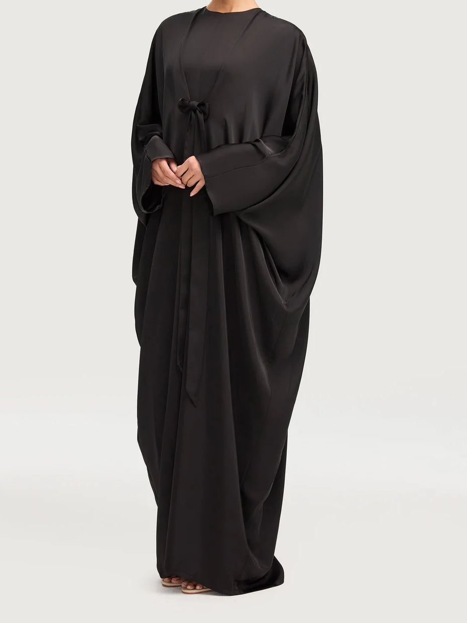 Mahina Tie Bow Satin Kaftan - Black