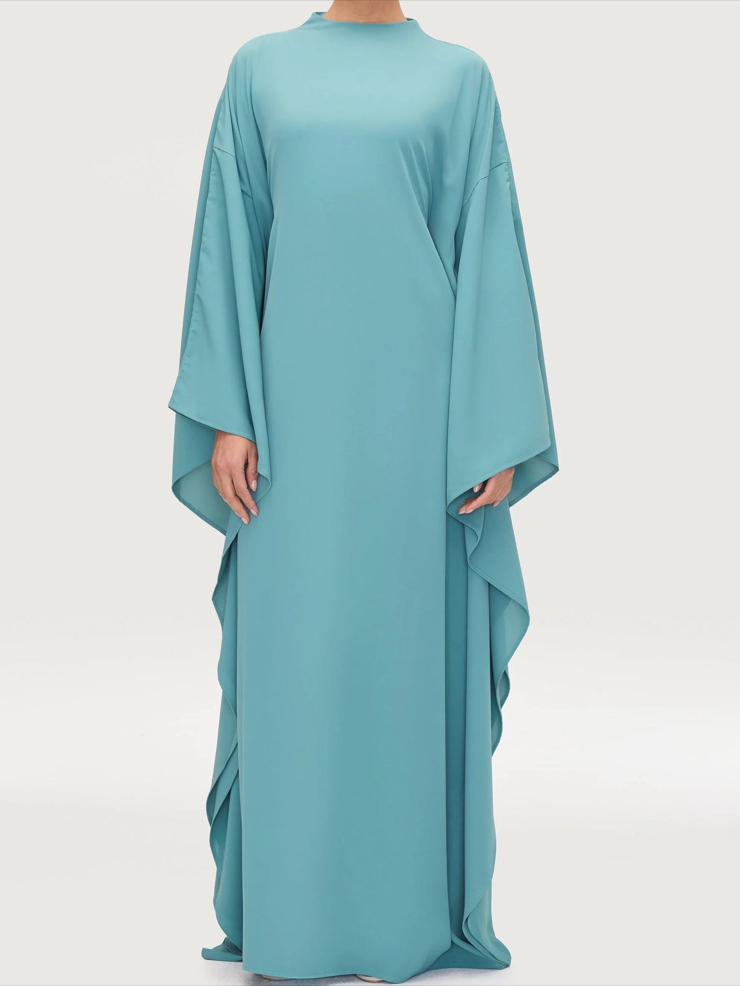 Salma Wings Inner Tie Abaya Dress - Pool Blue
