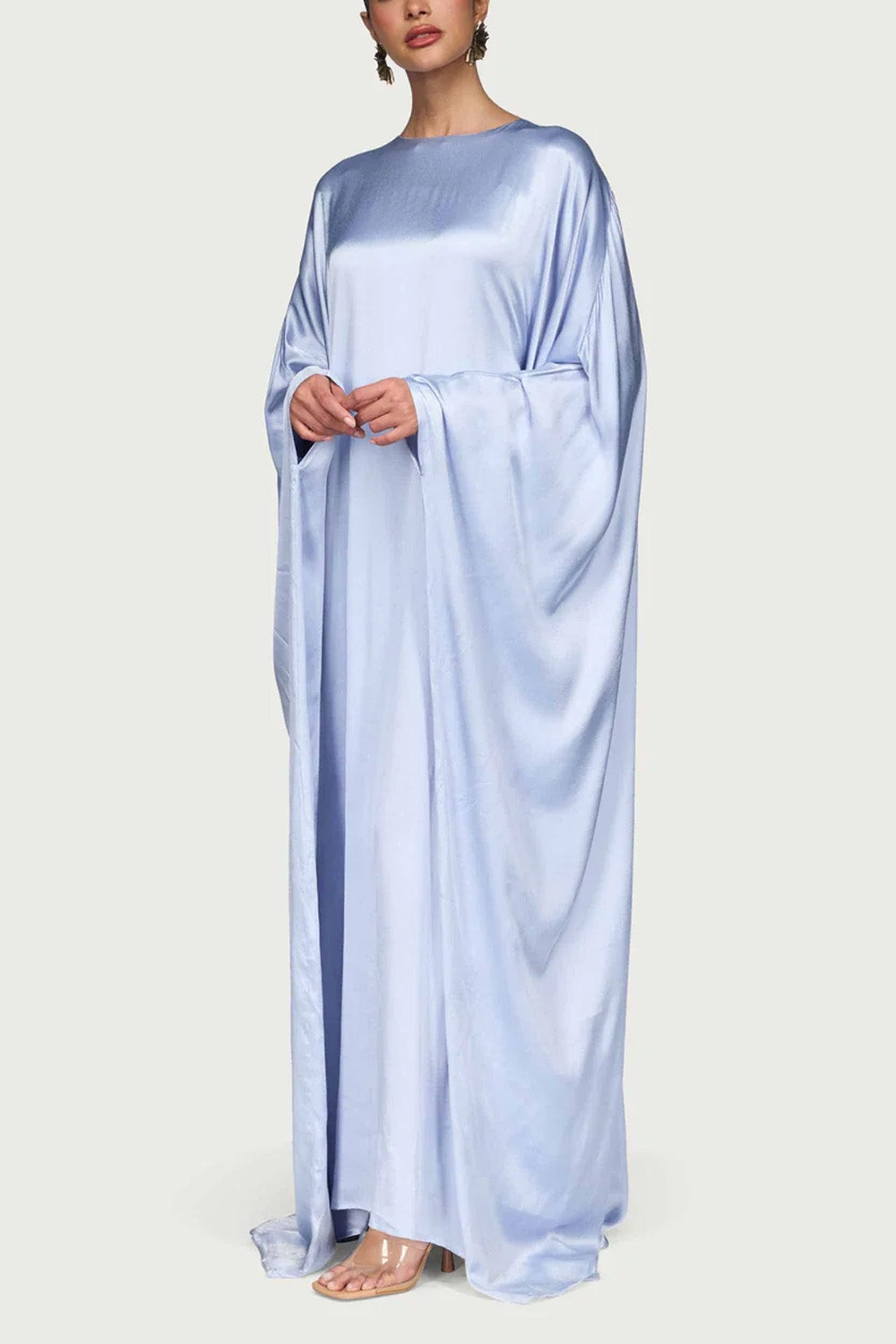 Satin Butterfly Maxi Dress-Pastel Blue