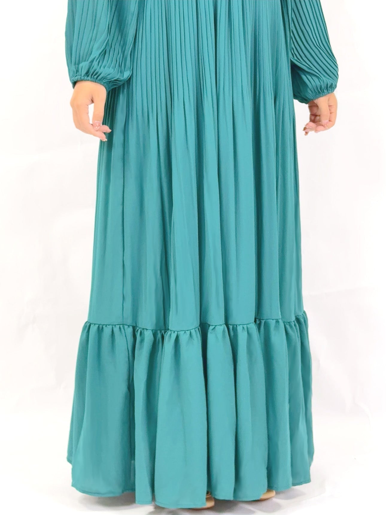 Muslim Pleated Abaya Dress - Green