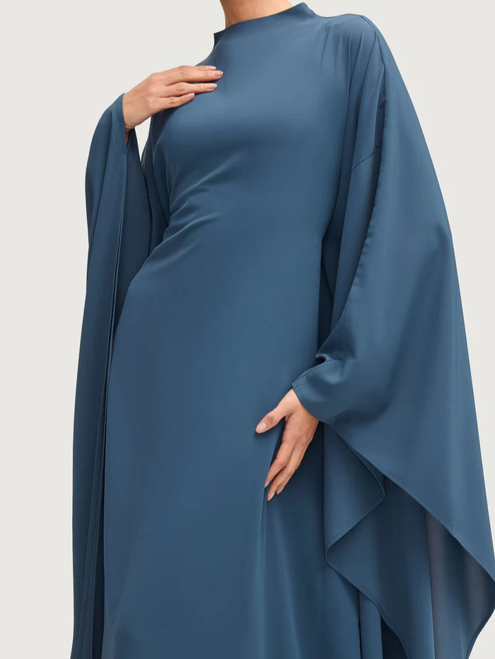 Salma Wings Inner Tie Abaya Dress - Navy Blue