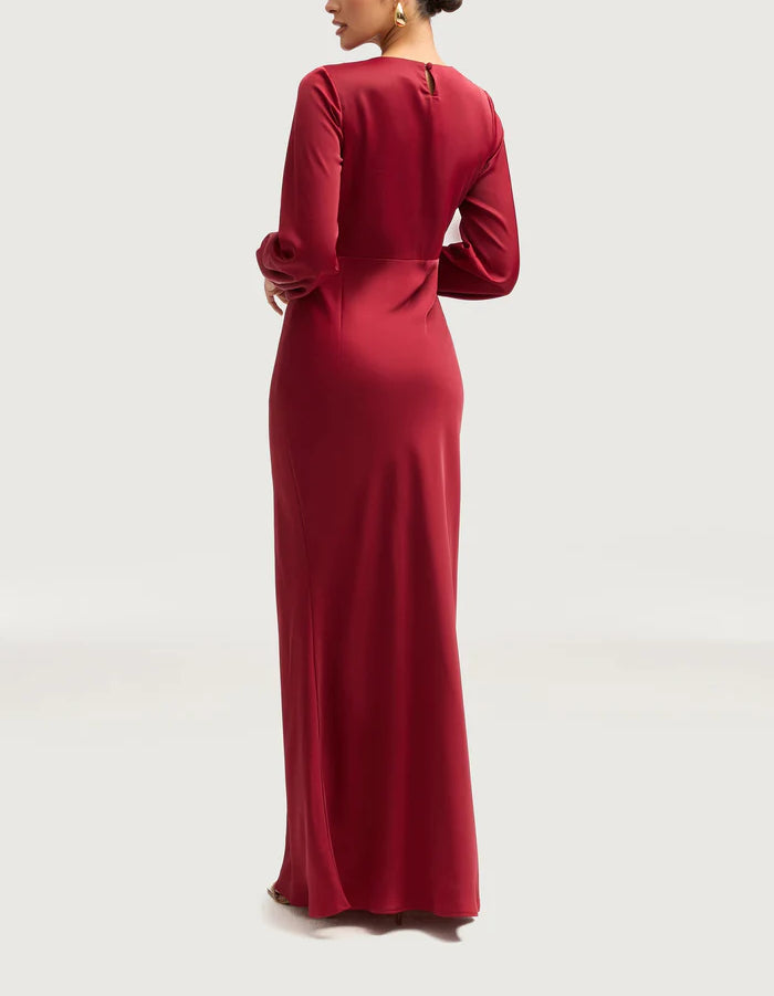 Sophia Heavy Satin Maxi Abaya Dress - Hot Red