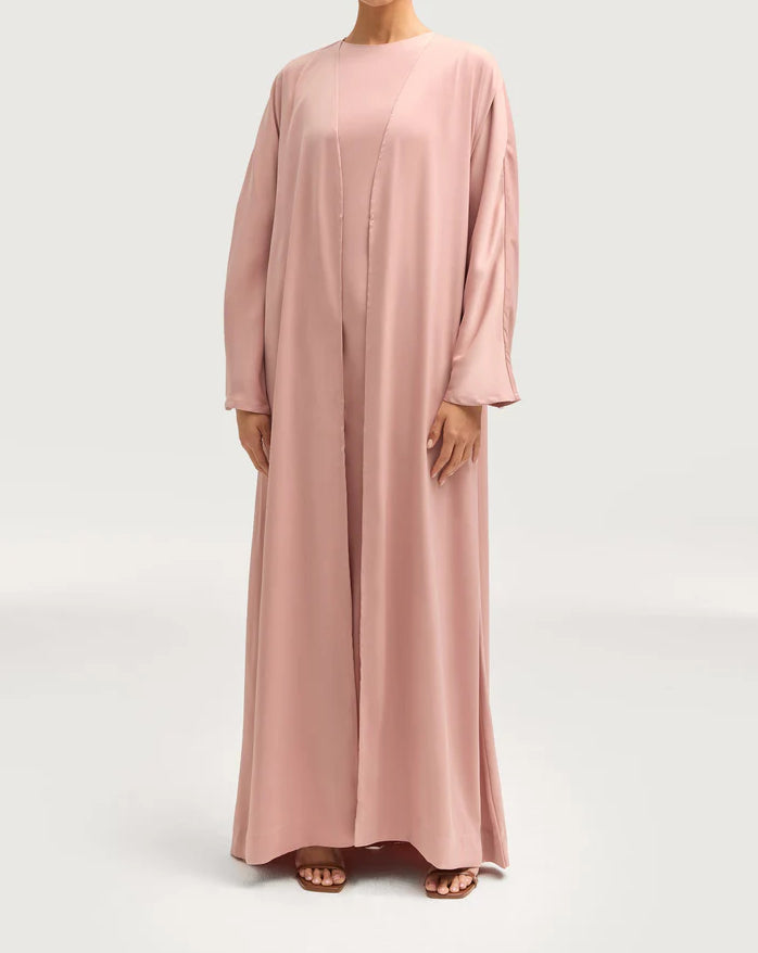 Sophia Heavy Satin Open Abaya Robe - Lovely Pink