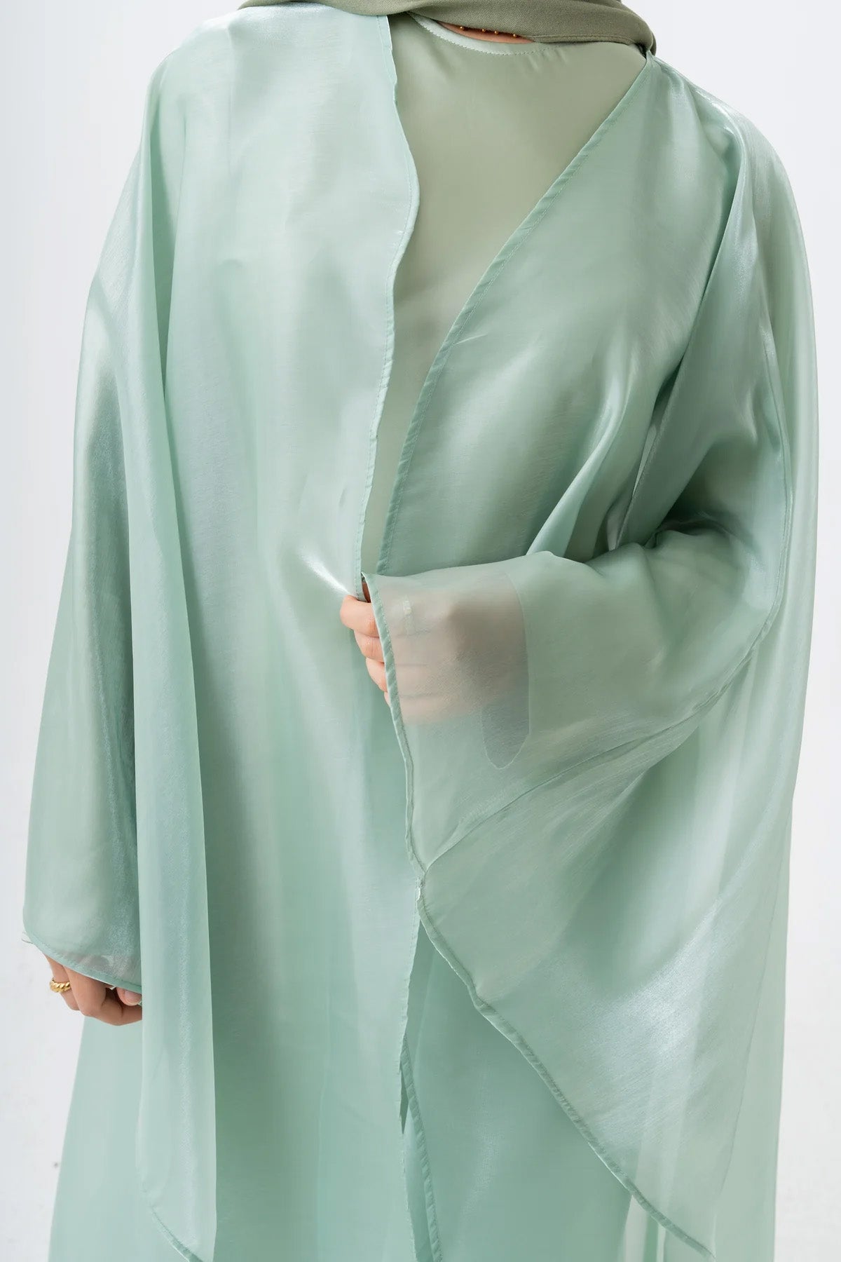 Pastoral Style Aesthetic Light Green Solid Color Women's Abaya Two-Piece Set