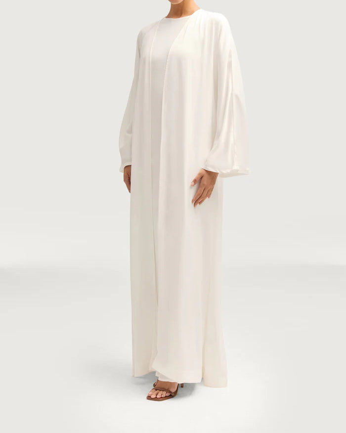 Sophia Heavy Satin Open Abaya Robe - Pure White