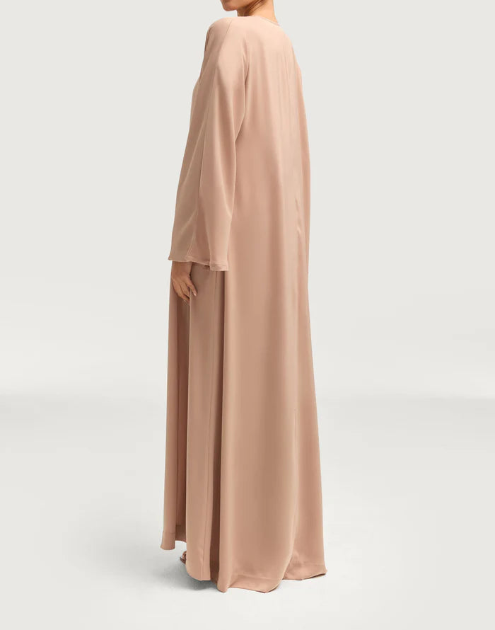 Sophia Heavy Satin Open Abaya Robe - Natural Nude