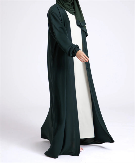 Classic Solid Open Abaya with Shrinking Cuffs - MossGreen