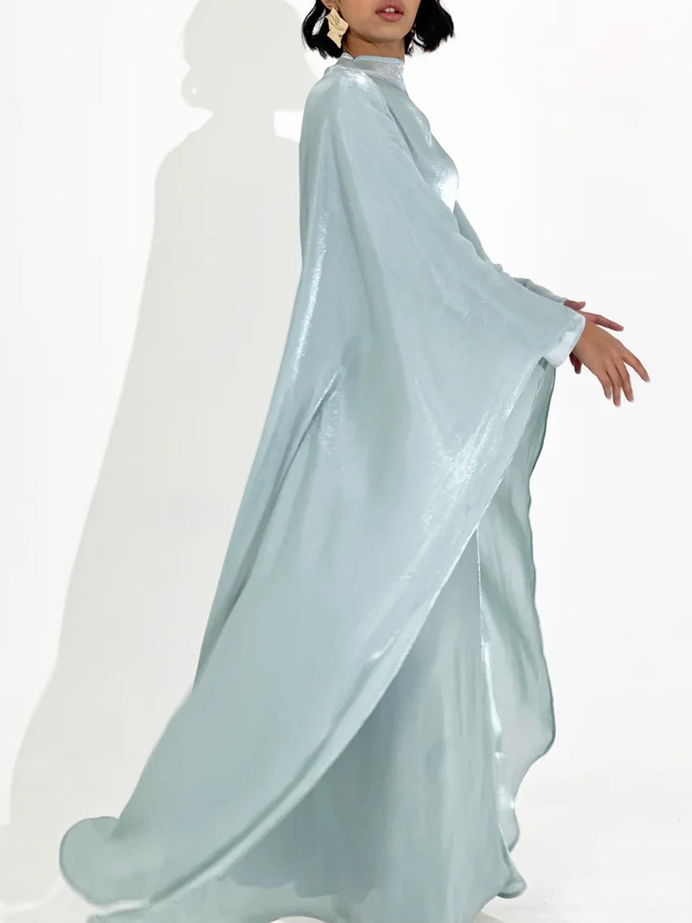 Elegant Satin-Textured High-Shine Abaya Maxi Dress for Women-Blue