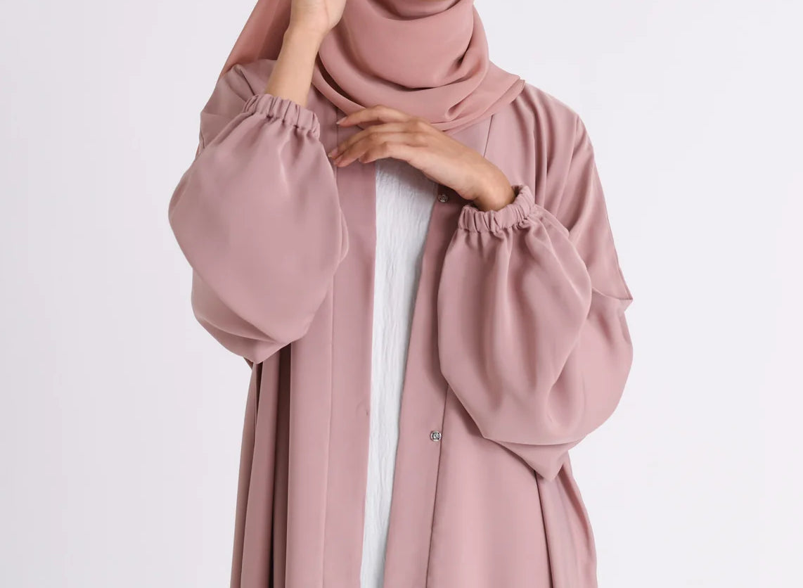 Classic Solid Open Abaya with Shrinking Cuffs - PalePink