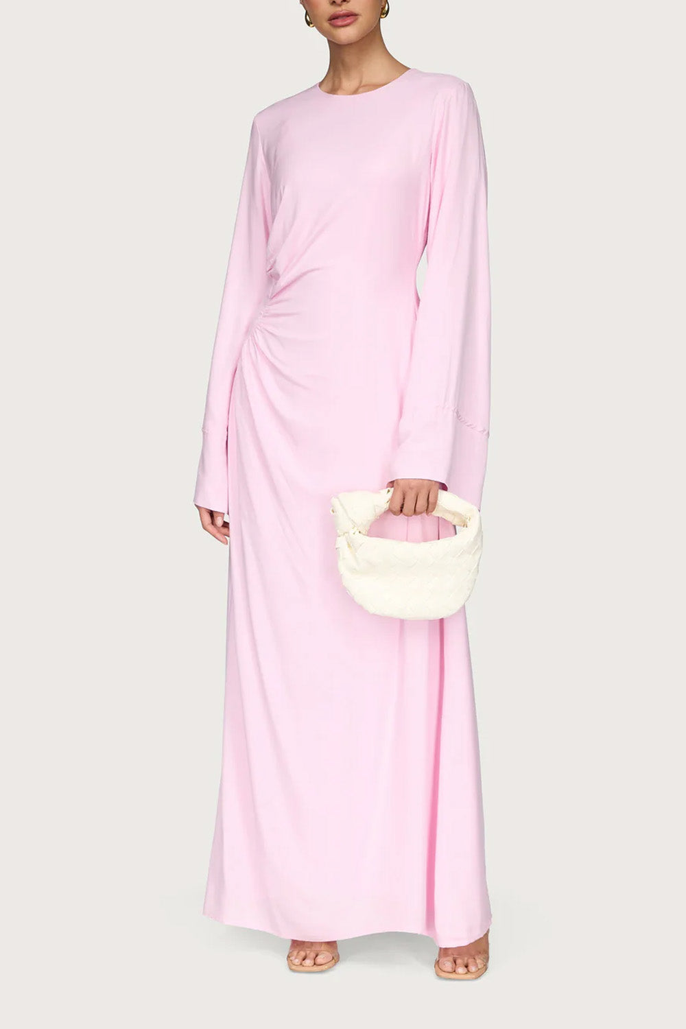Asymmetric Pleated Floor-length Dress-Pastel Pink