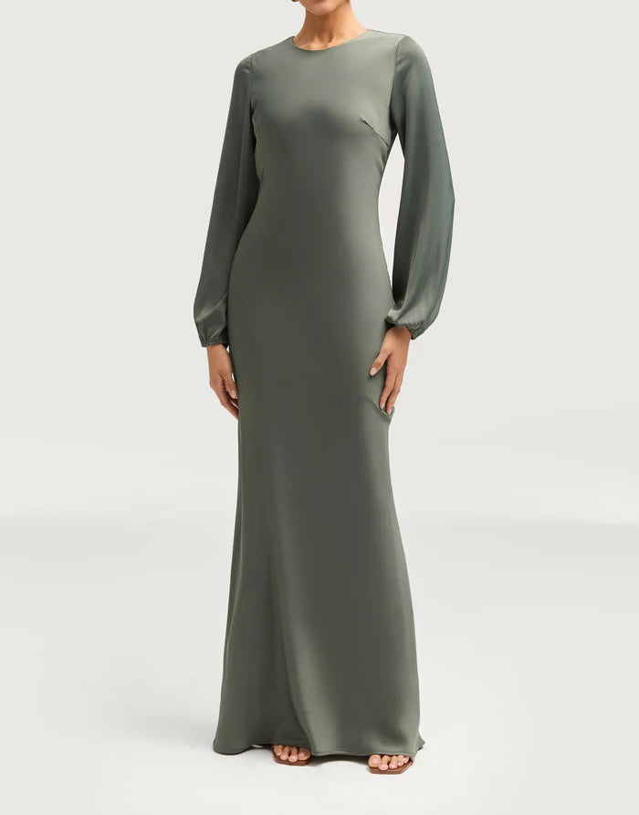 Sophia Heavy Satin Maxi Abaya Dress - Free Sage