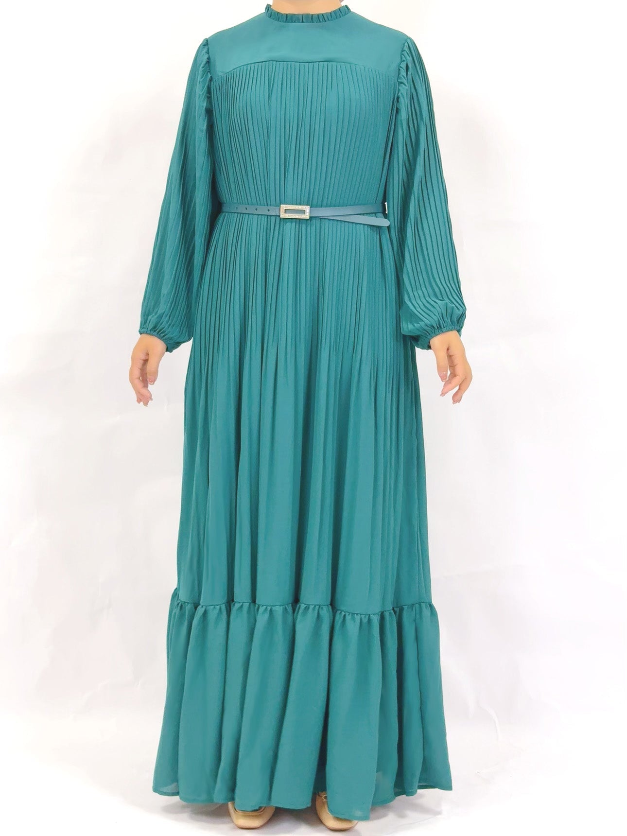 Muslim Pleated Abaya Dress - Green