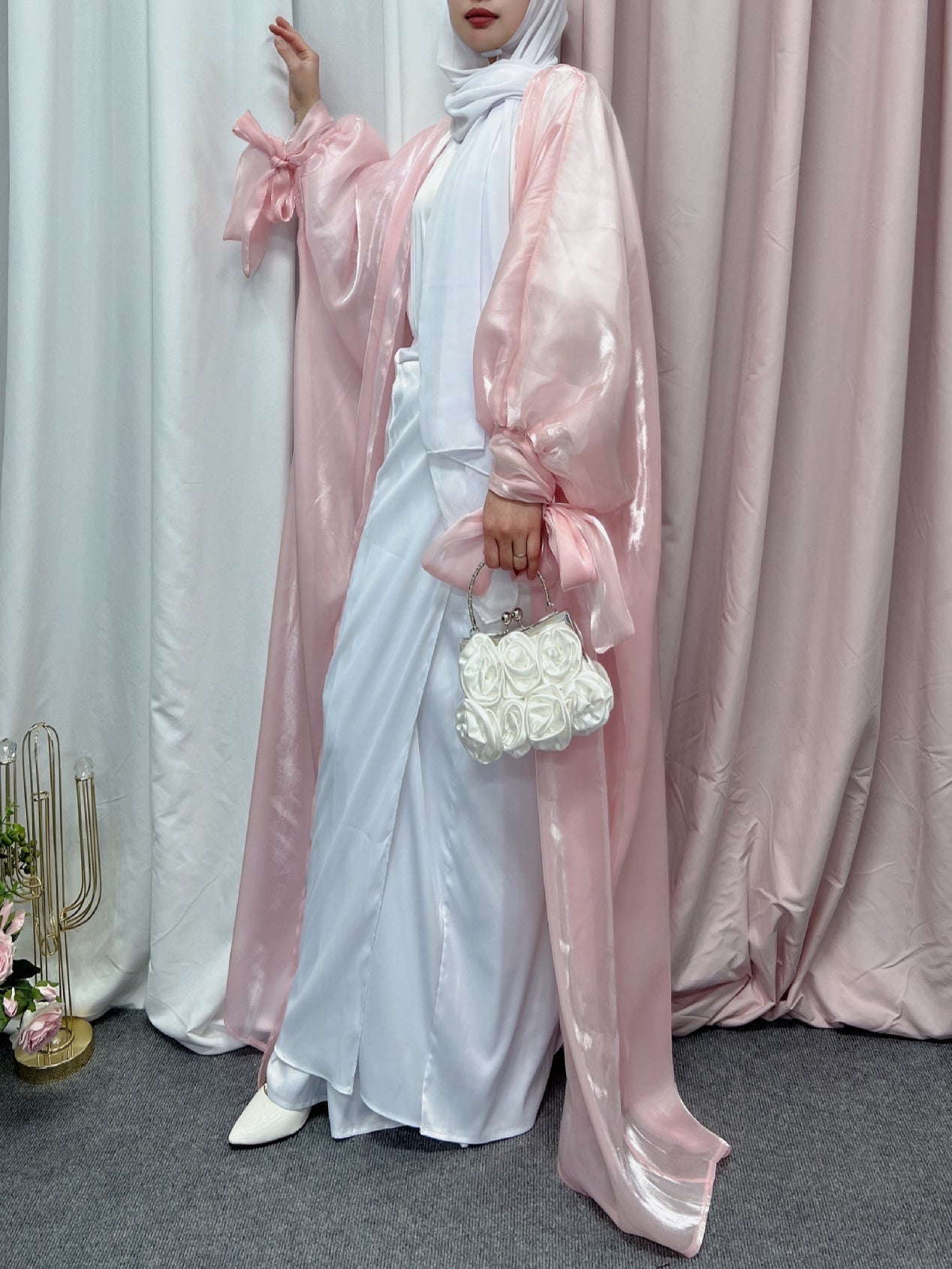 Bubble Sleeve Open Abaya Elegant Robe Dress