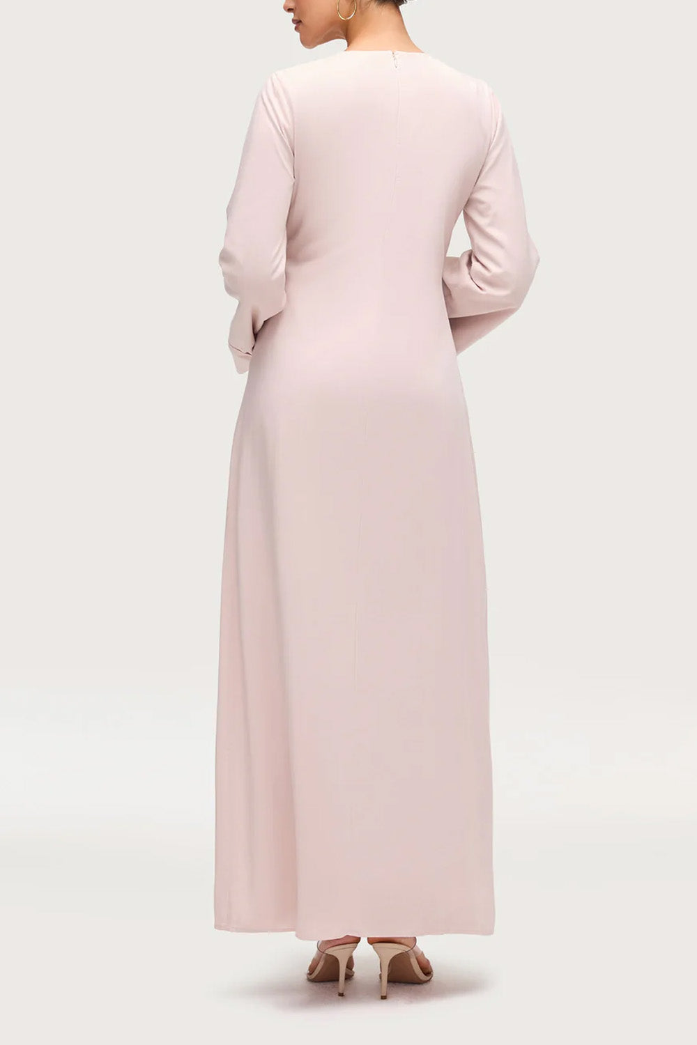Asymmetric Pleated Floor-length Dress- Soft Pink