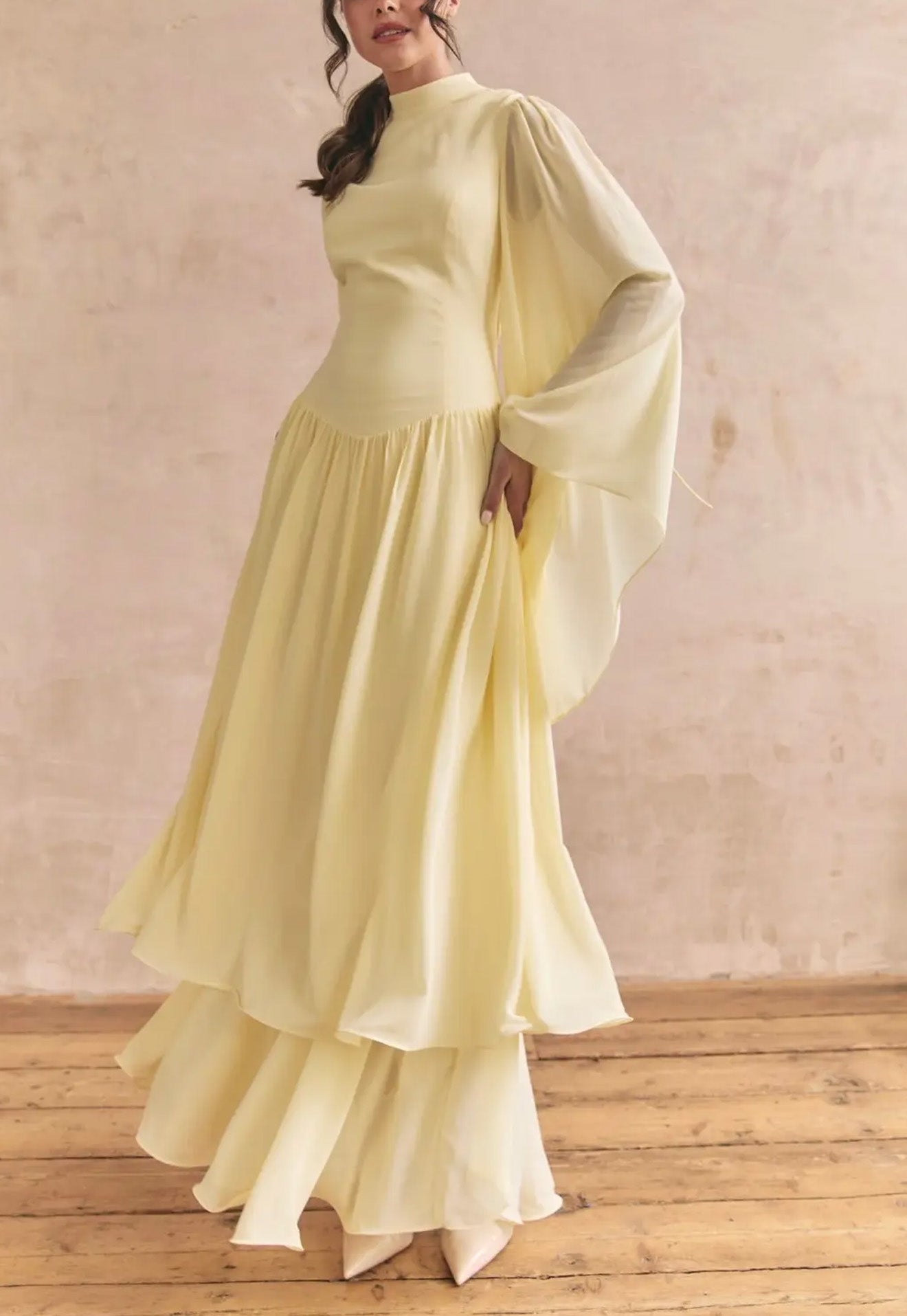 Ruffle Yellow Modest Muslim Maxi Abaya Dress