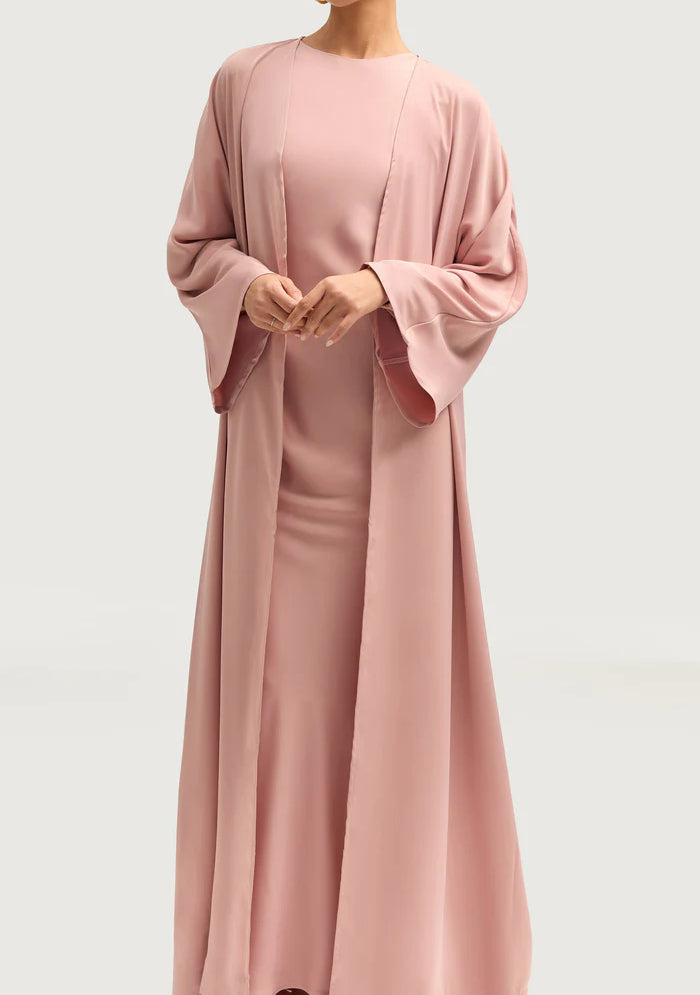 Sophia Heavy Satin Open Abaya Robe - Lovely Pink