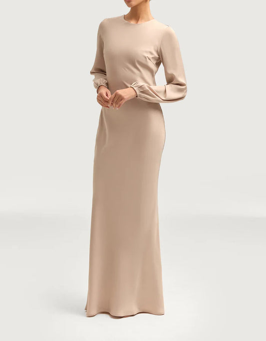 Sophia Heavy Satin Maxi Abaya Dress - Pale Gold