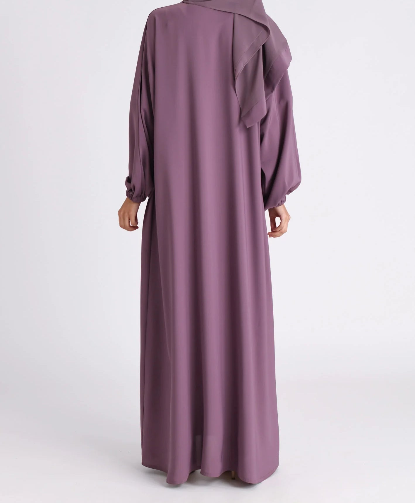 Classic Solid Open Abaya with Shrinking Cuffs - Purple