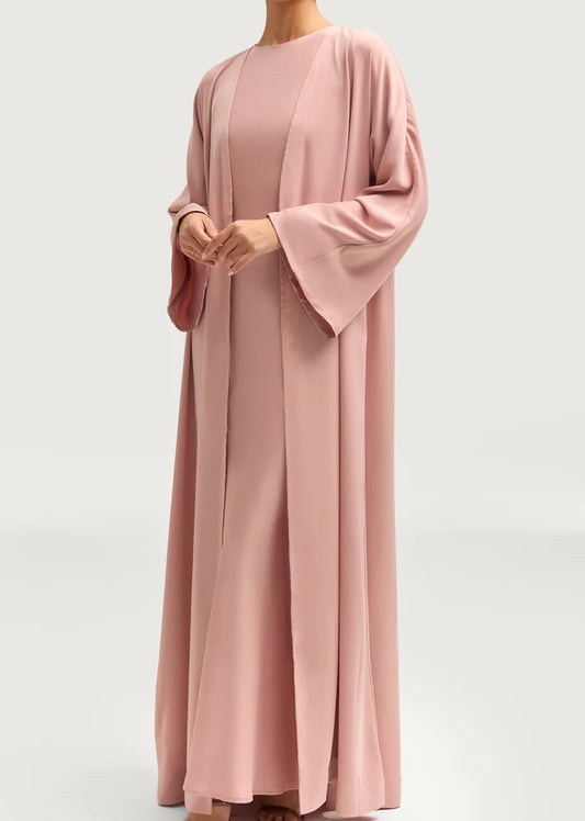 Sophia Heavy Satin Open Abaya Robe - Lovely Pink