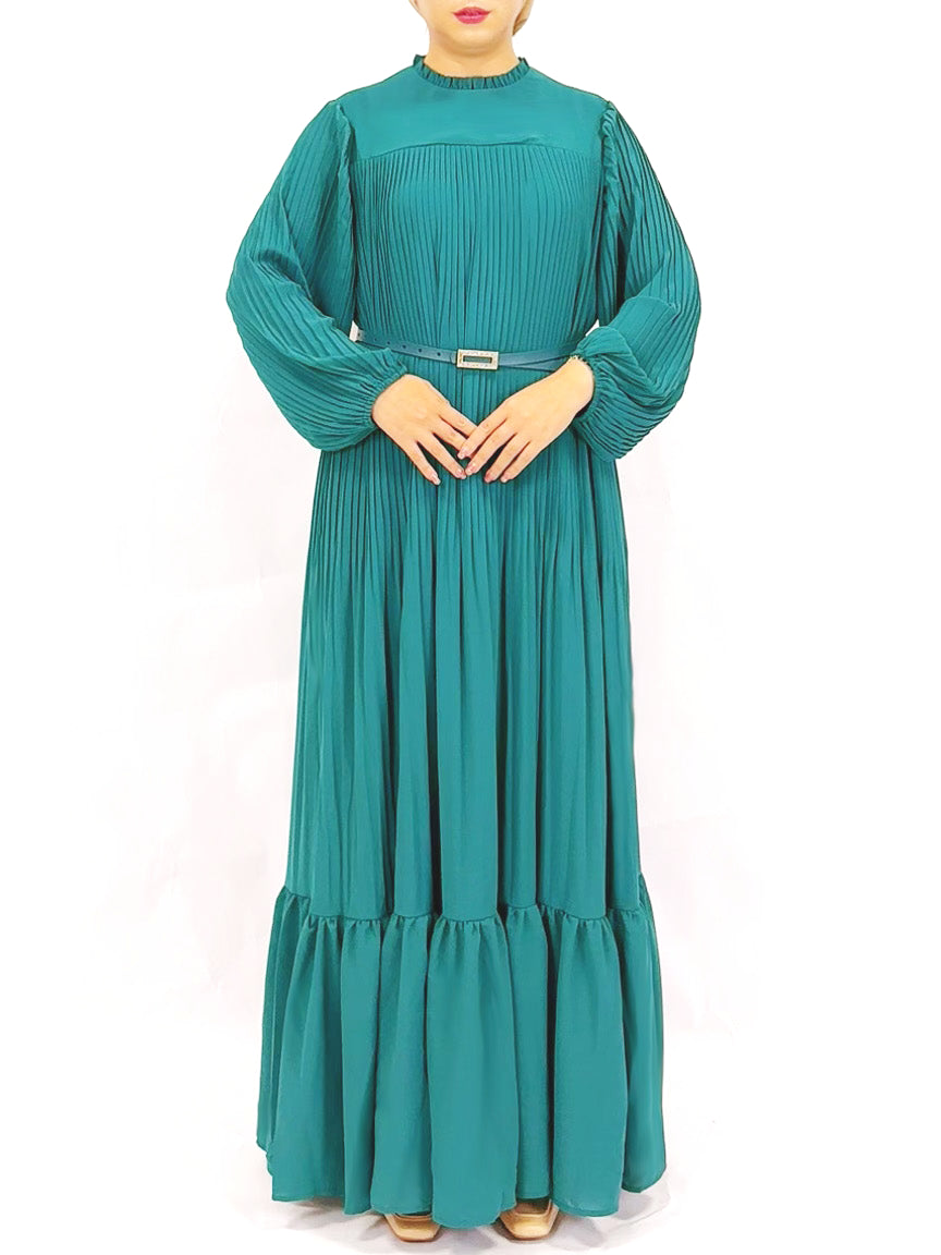 Muslim Pleated Abaya Dress - Green