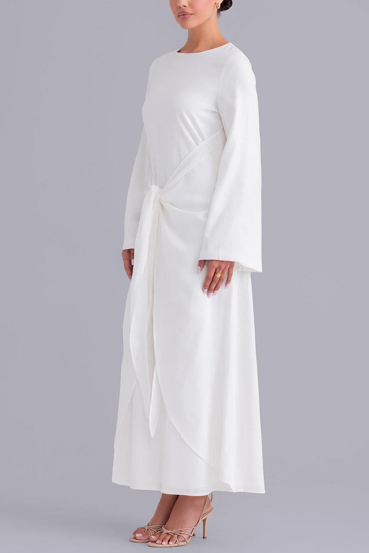 Elegant Pure White Front Cross Design Abaya Maxi Dress for Women