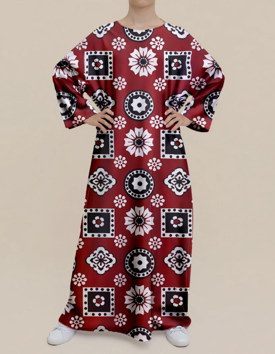 Plus Size Floral Nursing Kaftan in Crimson Tiles