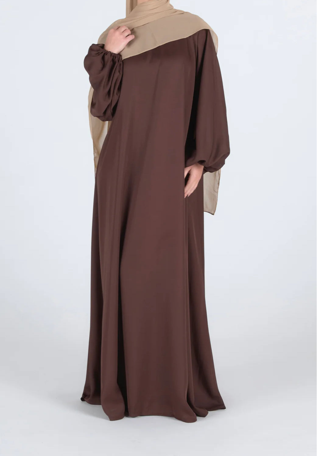 Zeenat Solid Satin Abaya Dress - Chocolate
