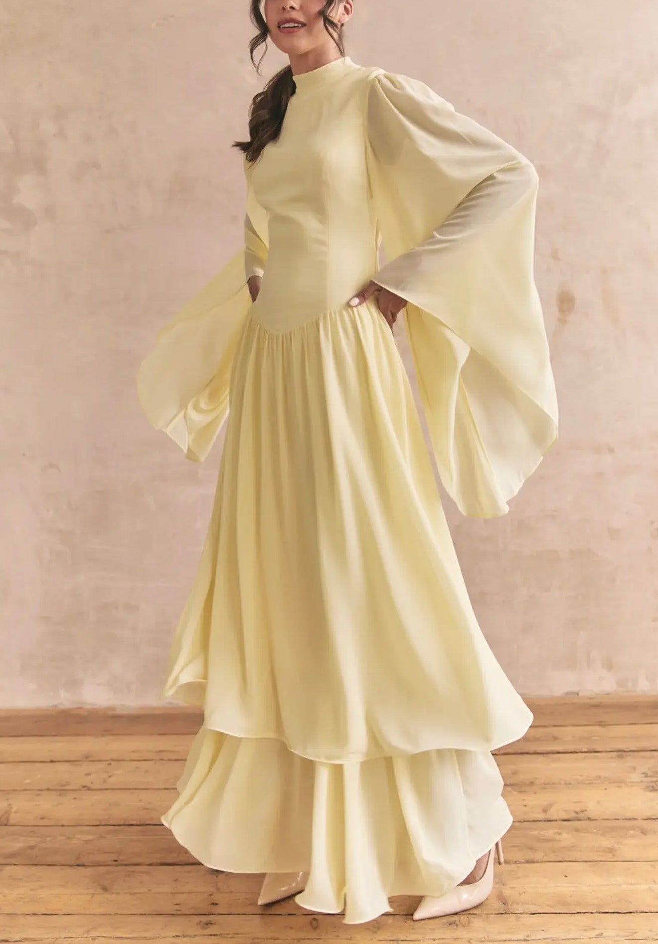 Ruffle Yellow Modest Muslim Maxi Abaya Dress