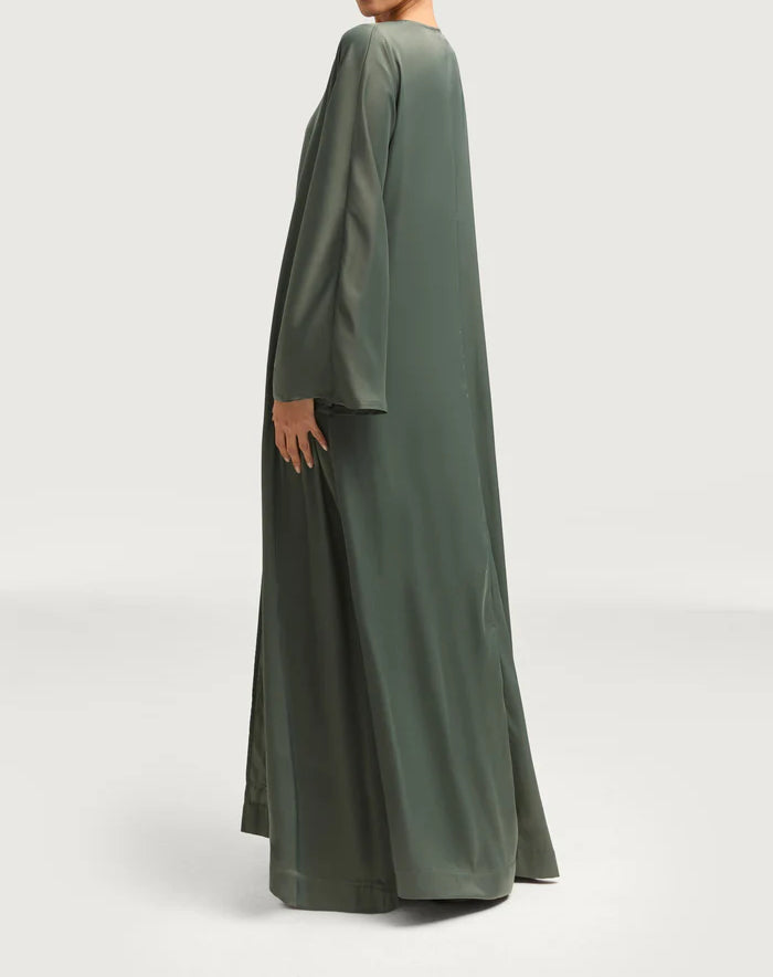 Sophia Heavy Satin Open Abaya Robe - Free Sage