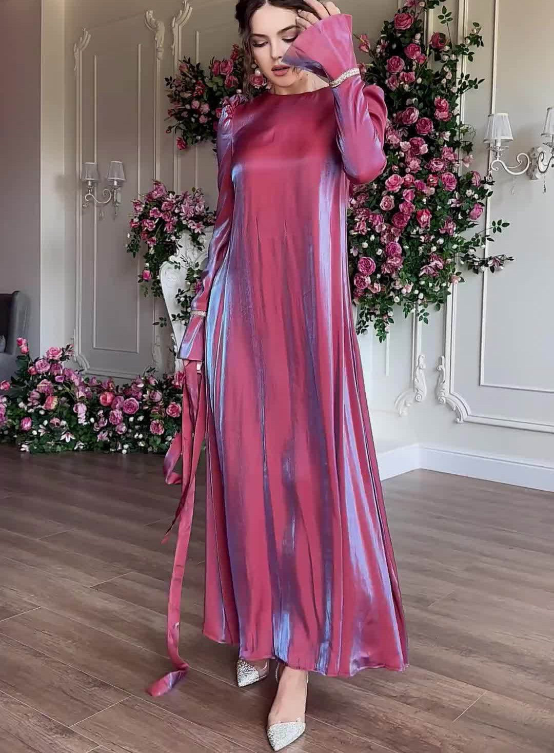 Women's Glitter Glazed Satin Elegant Dress