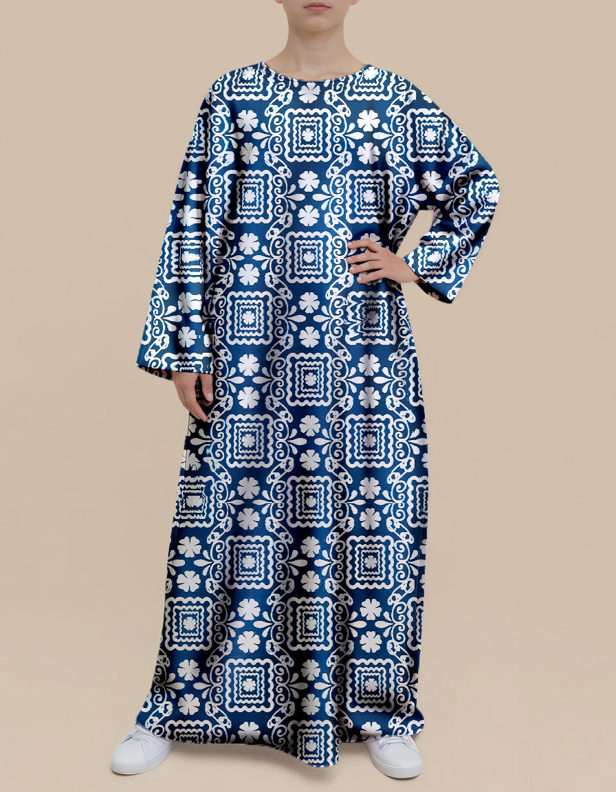 Plus Size Floral Nursing Kaftan in Blue Blossom