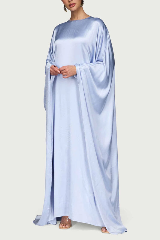 Satin Butterfly Maxi Dress-Pastel Blue