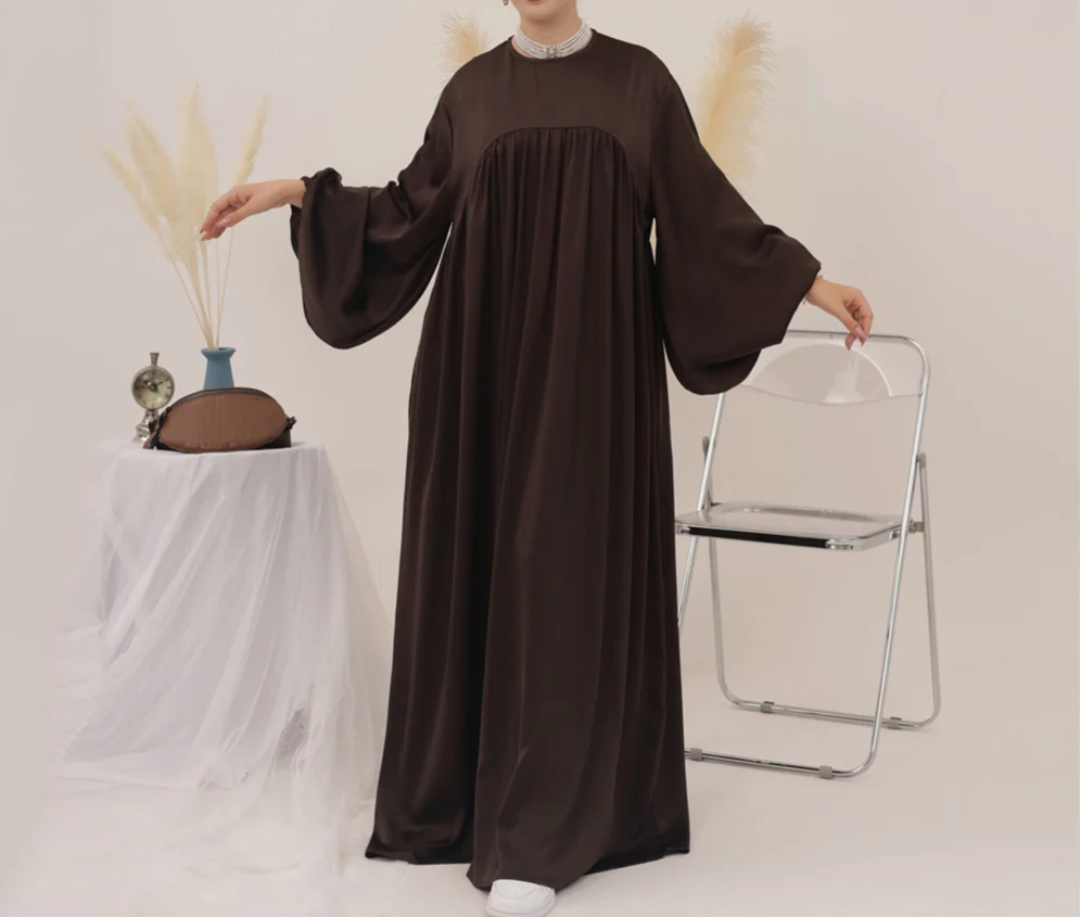 Eternal Blossom Satin Abaya Dress