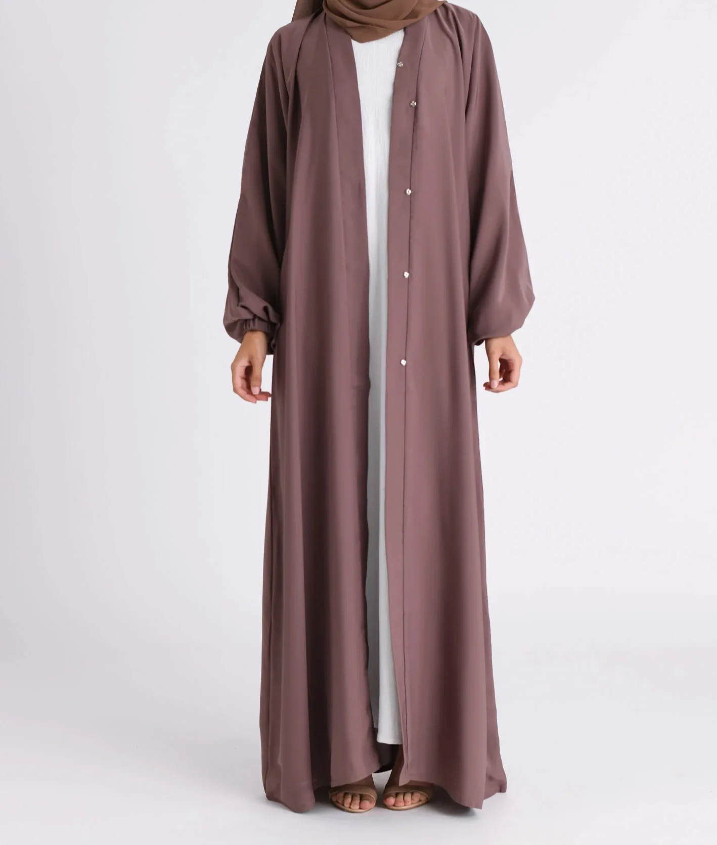 Classic Solid Open Abaya with Shrinking Cuffs