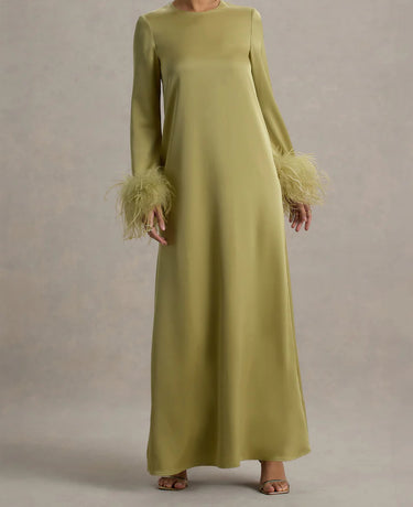 Feather Cuff A Line Maxi Abaya Dress
