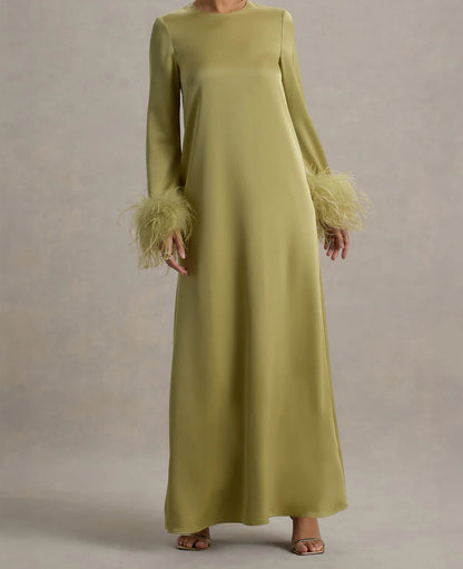 Feather Cuff A Line Maxi Abaya Dress
