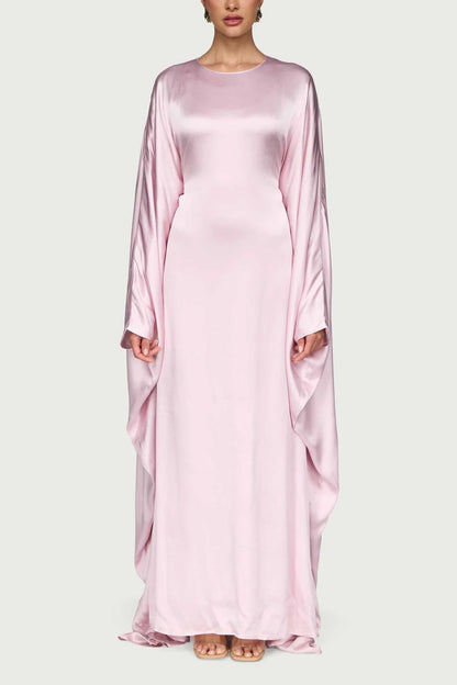 Satin Butterfly Maxi Dress-Pastel Pink