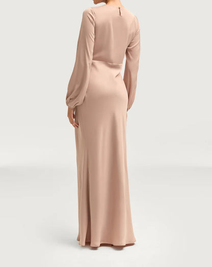 Sophia Heavy Satin Maxi Abaya Dress - Natural Nude