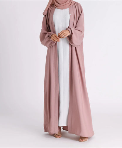 Classic Solid Open Abaya with Shrinking Cuffs - PalePink