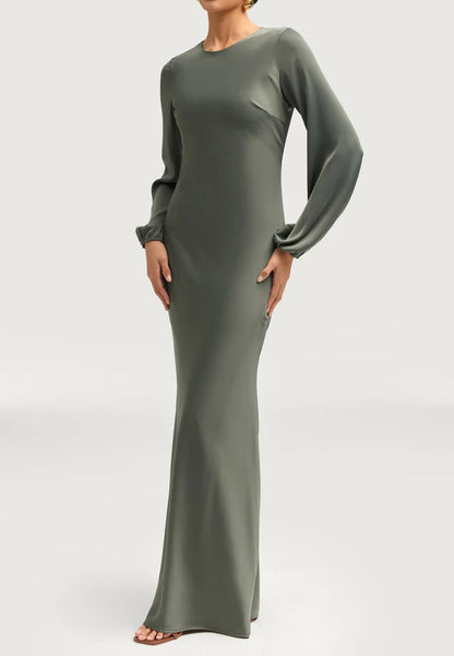 Sophia Heavy Satin Maxi Abaya Dress - Free Sage